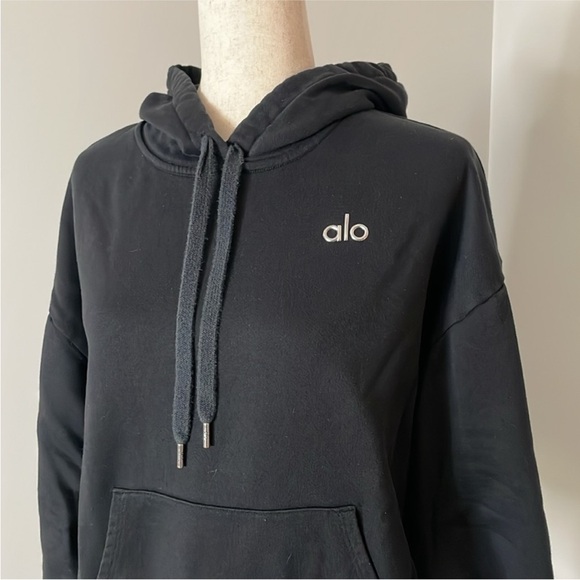 ALO Black Accolade Hoodie Sweatshirt Medium - Picture 5 of 7